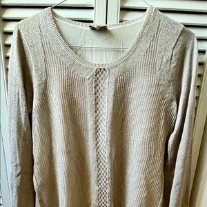 Lucky brand two layer knit sweater-gold and beige, loose fit, side waist opening